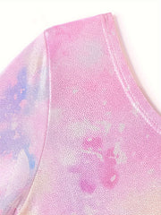Girls Stretchy Tie Dye Long Sleeve Gymnastics Outfits Slim Dance Suit