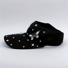 Rhinestone Butterfly Star Visor Hat Knitted Elastic Sun Hat for Women
