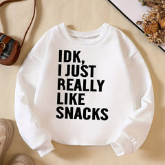 Girls' ''I Just Really Like Snacks'' Crew Neck Sweatshirt