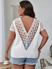 Lace Round Neck Backless Blouse