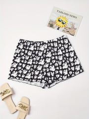 Cartoon Ghost Print Elastic Waist Pajama Shorts