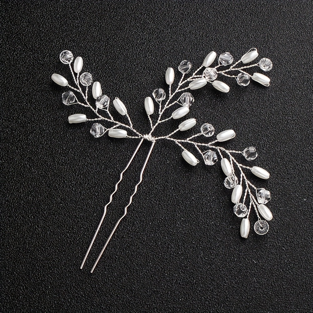Bride Wedding Hair Comb Leaves Rhinestone Pearl Bridal Hair Comb