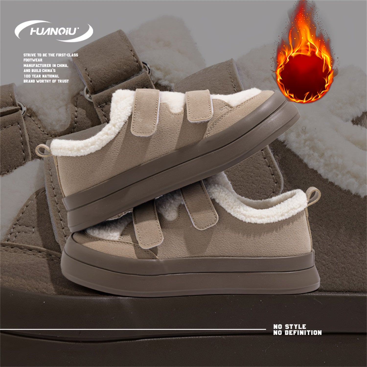 HUANQIU Winter Skate Shoes Fleece Lining Thermal Flats Low Casual Sneakers