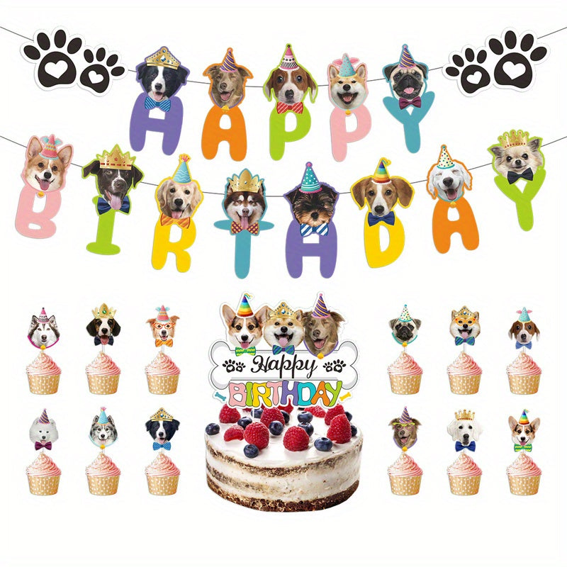 Dog Birthday Party Supplies Dog Cake Toppers Banner Balloons Ribbon