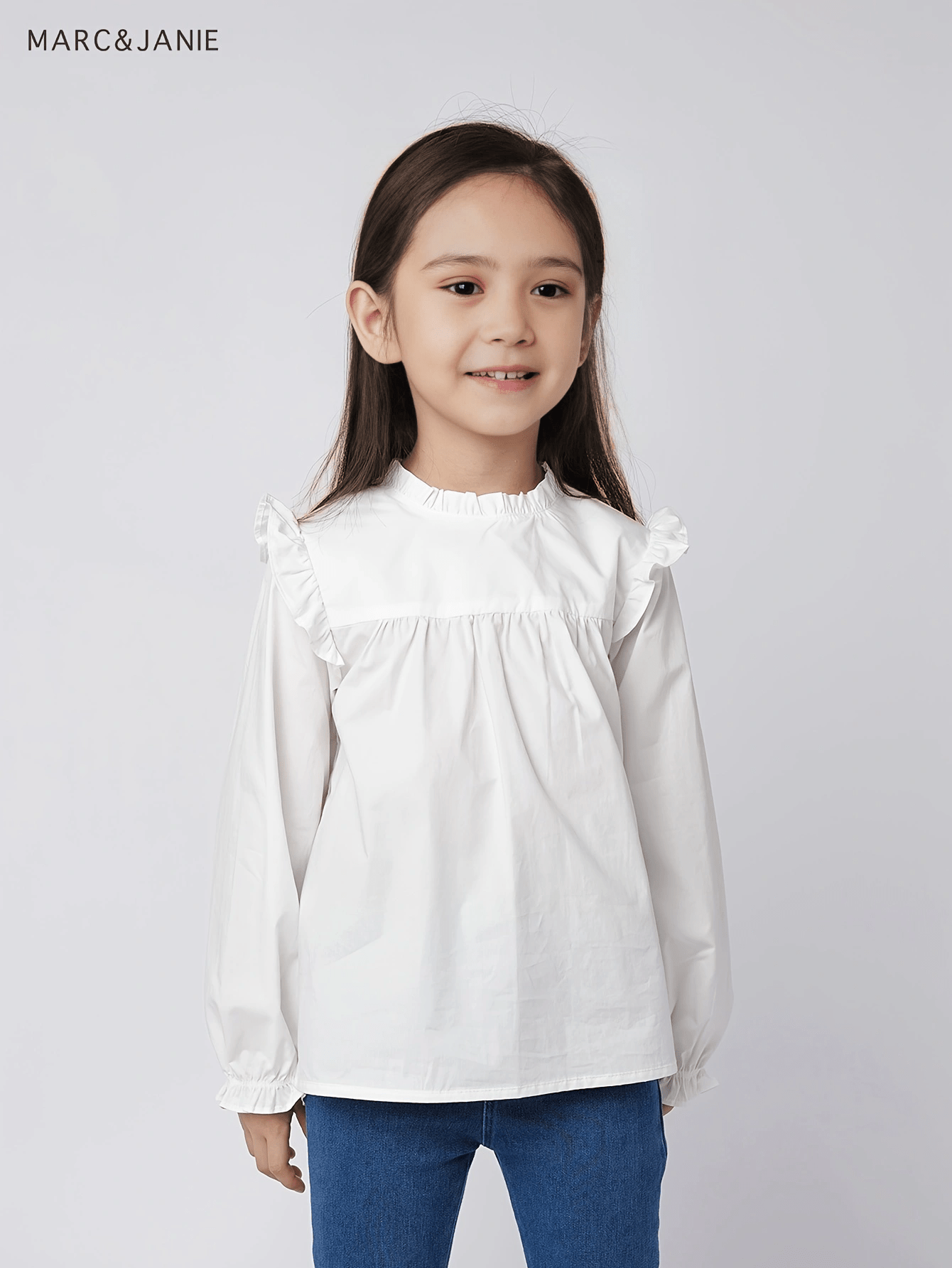 MARC&JANIE Girls Ruffle Stand Collar Cotton Shirt