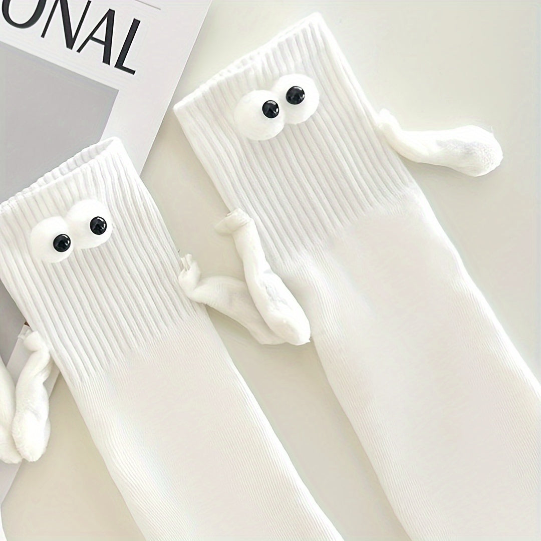2 Pairs Women's Hand In Hand & Funny Mid Tube Socks