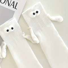2 Pairs Women's Hand In Hand & Funny Mid Tube Socks