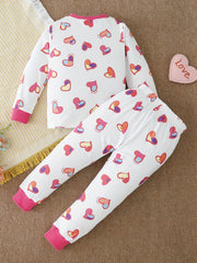 Girls Peach Heart Pajamas Set Baby Loungewear Set