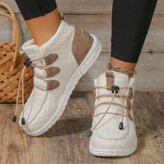 Plush Lined Thermal Flat Snow Boots Non Slip Fall Winter Warm Shoes