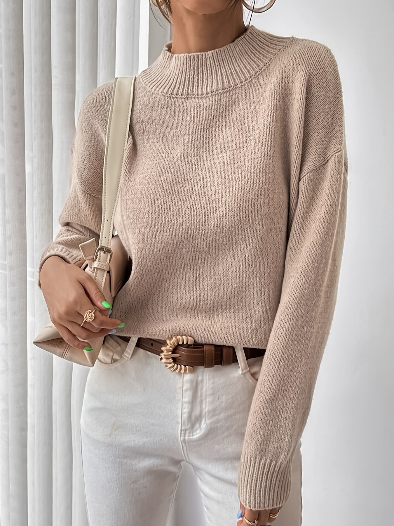 Mock Neck Knit Sweater Long Sleeve