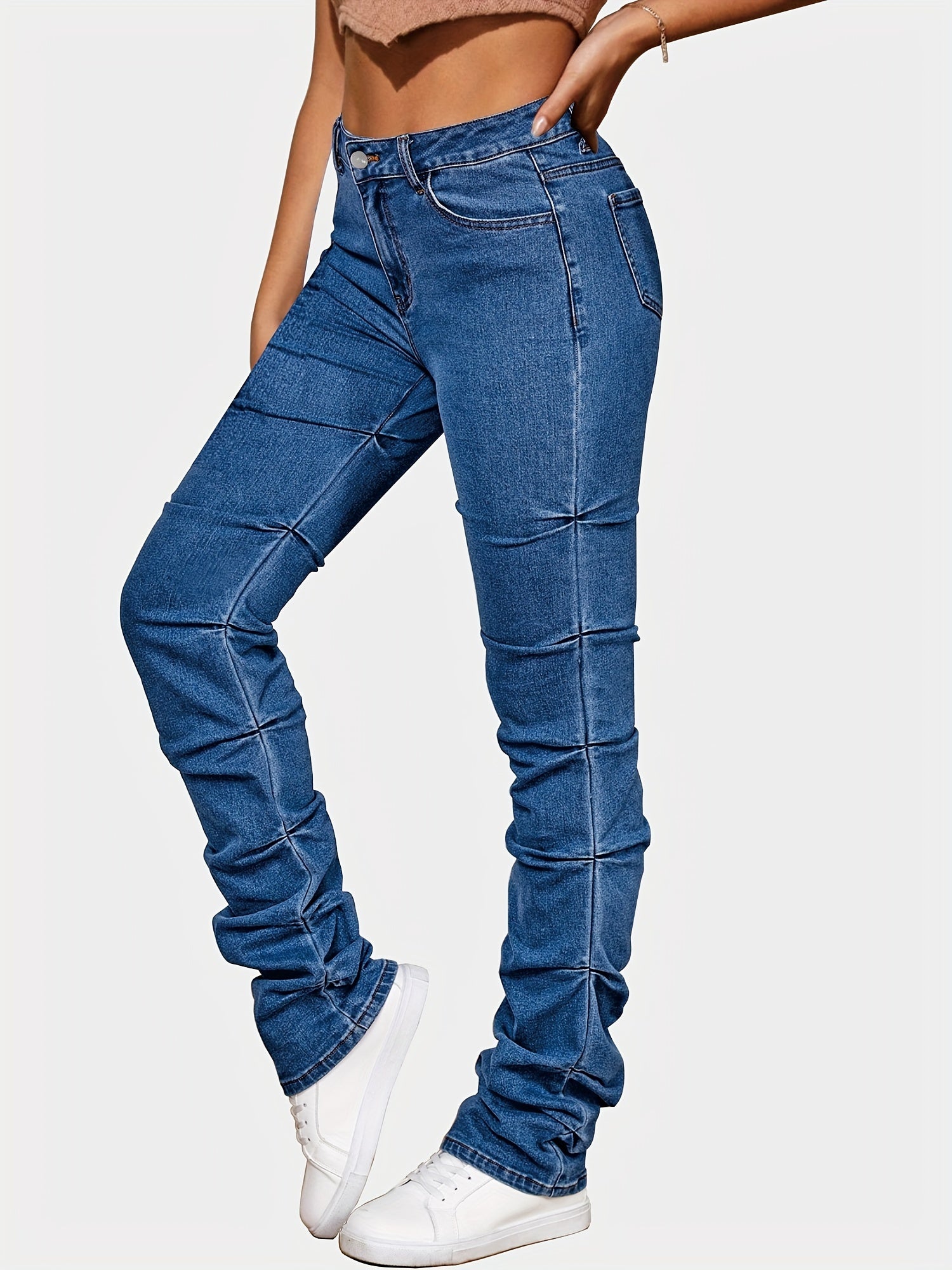 High Waist Slim Fit Stacked Jeans Medium Stretch Denim
