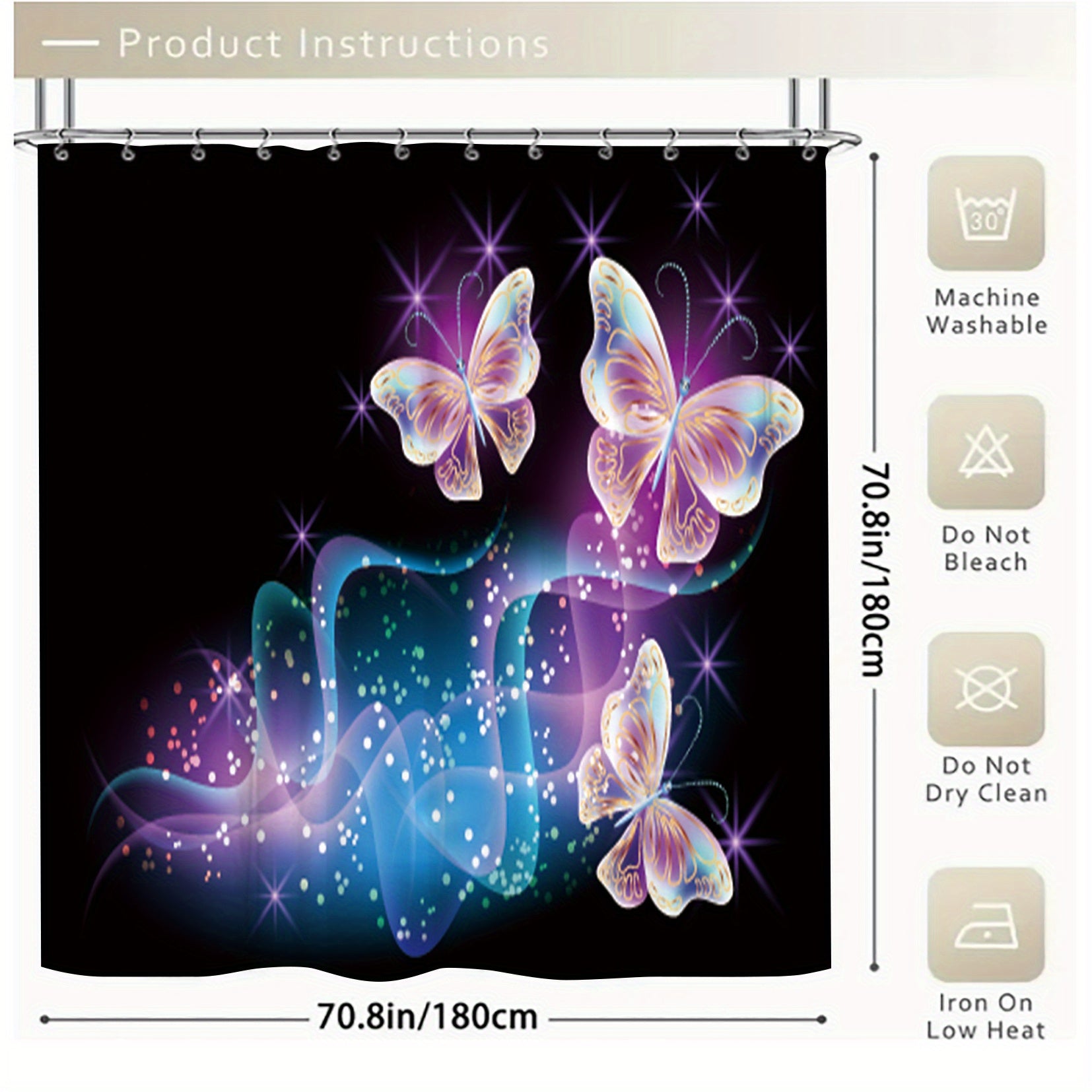 Luminous Butterflies Shower Curtain Set Bathroom Decor