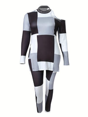 Colorblock One Shoulder Tunic Top & Leggings Set