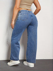 Wide Leg Straight Jeans Slash Pockets High Waist Denim Pants