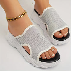 Women's Knitted Slide Sandals Open Toe Slip On Platform Slide Shoes