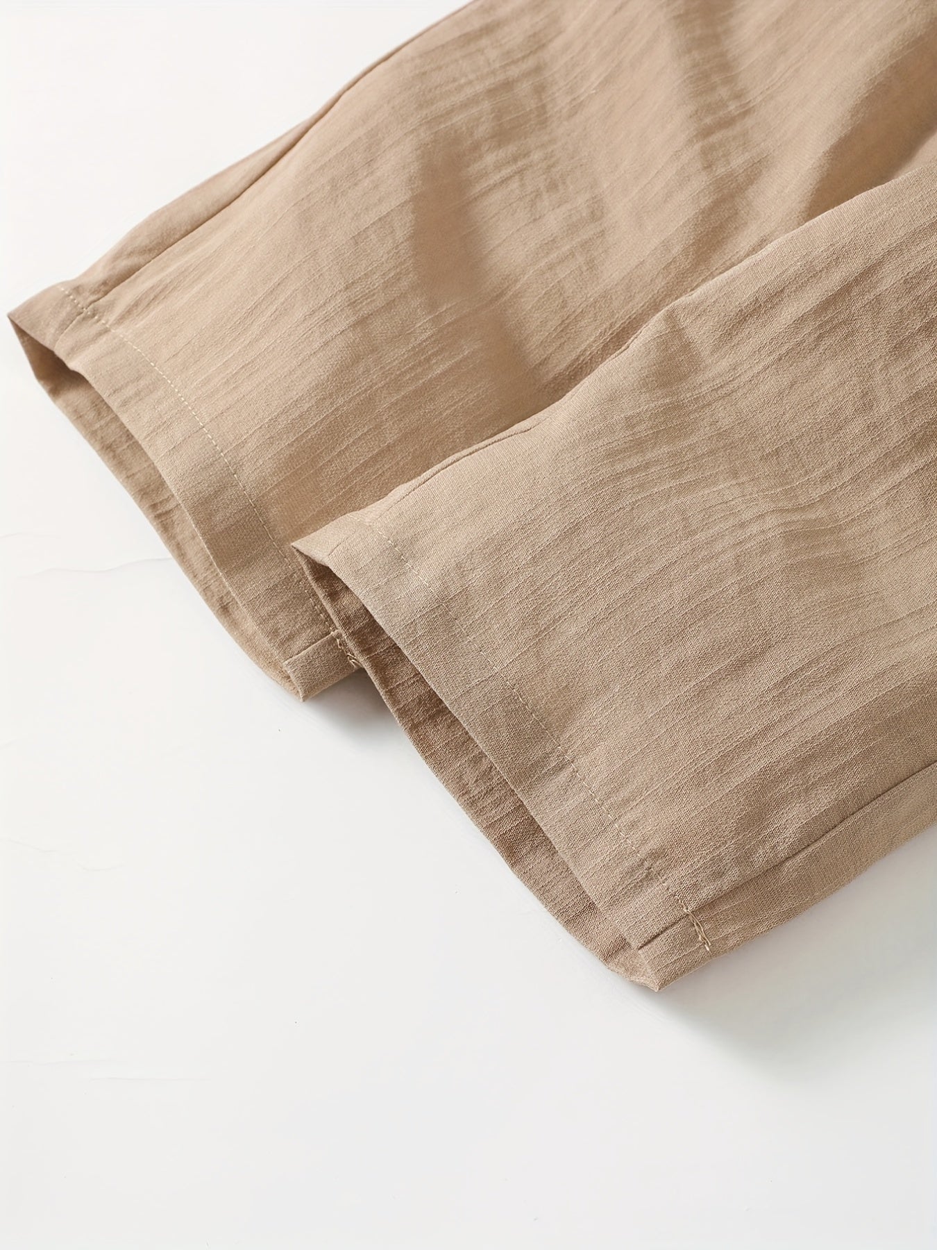 Kid Girls Khaki Cotton Linen Wide Leg Cropped Pants