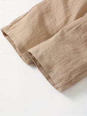 Kid Girls Khaki Cotton Linen Wide Leg Cropped Pants