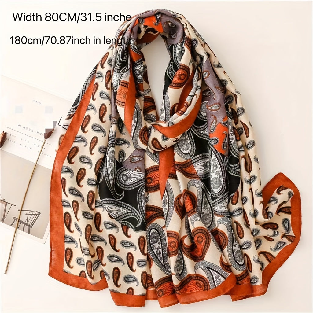 Vintage Paisley Print Scarf Classic Block Shawl Solid Headwraps Sunscreen