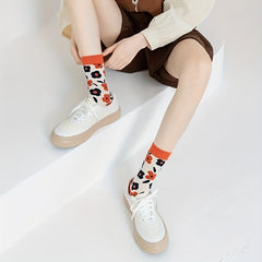3 Pairs Floral Print Socks Comfy & Breathable Mid Tube Women's Stockings
