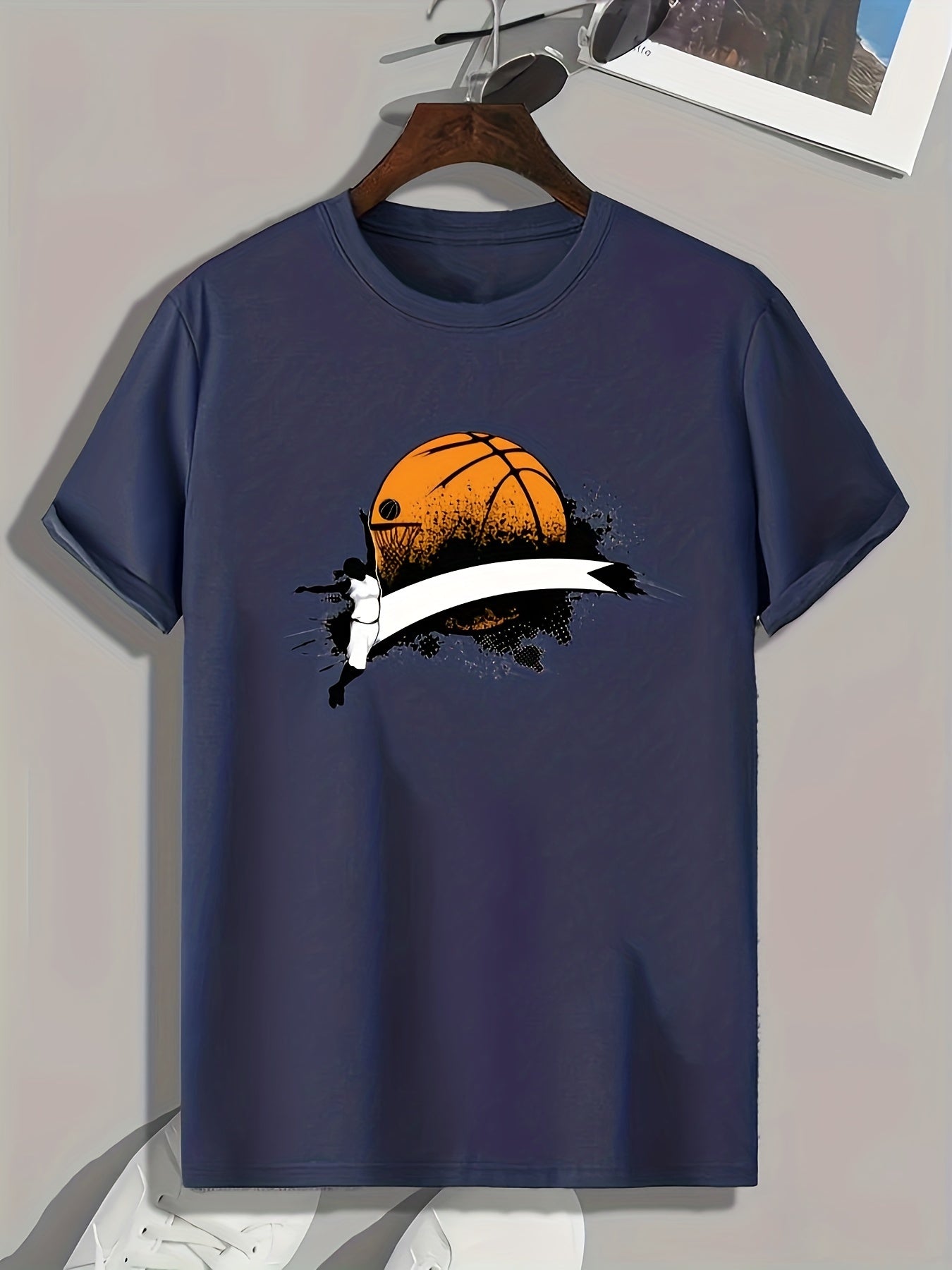 Basketball Pattern Print Men's Comfy Sports T-shirt Graphic Tee