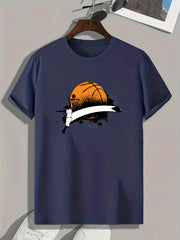 Basketball Pattern Print Men's Comfy Sports T-shirt Graphic Tee