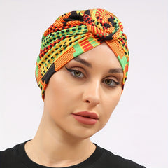 Geometric Plaid Print Turban Colorful Head Scarf Women Casual Ramadan Head Wrap