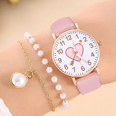3pcs Girl Accessories Set: Alloy Watch & 2 Bracelet