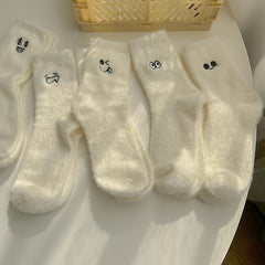 Teen's Cartoon Expression Knitted Crew Socks, 5 Pairs