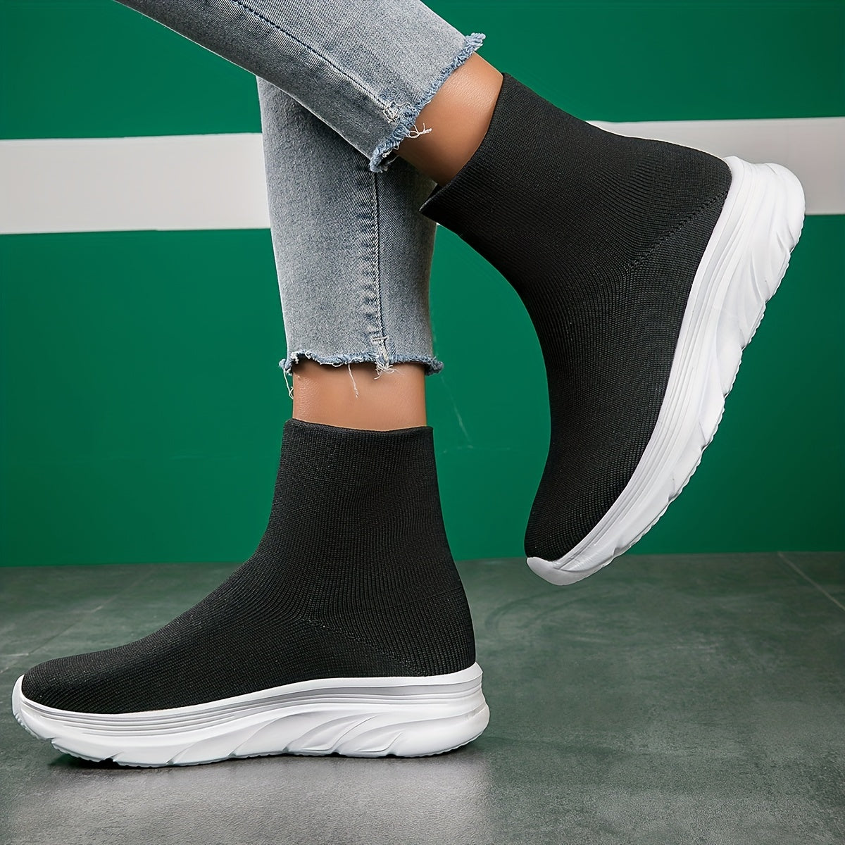 Women's High Top Slip On Sock Sneakers Breathable Knit Shoes