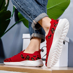 Men's Leopard Print Lace-up Sneakers Casual Walking Shoes