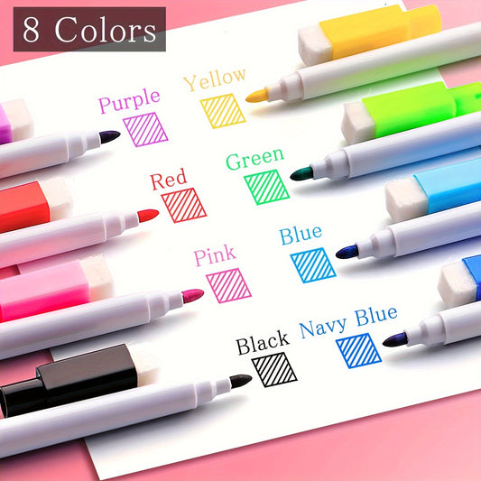 Fade Resistant Dust Dry Erase Markers Ultra Fine Tip 8 Colorful Non Toxic