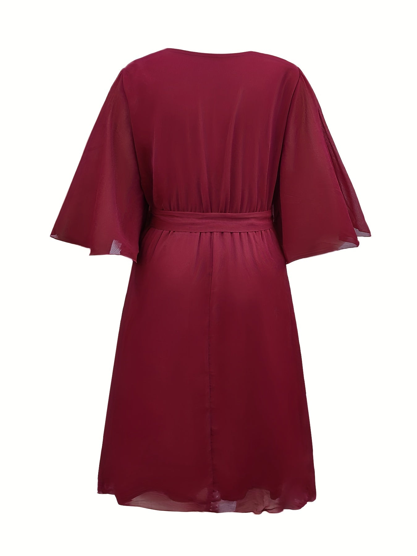 Flutter Sleeve V Neck Dress With Belt