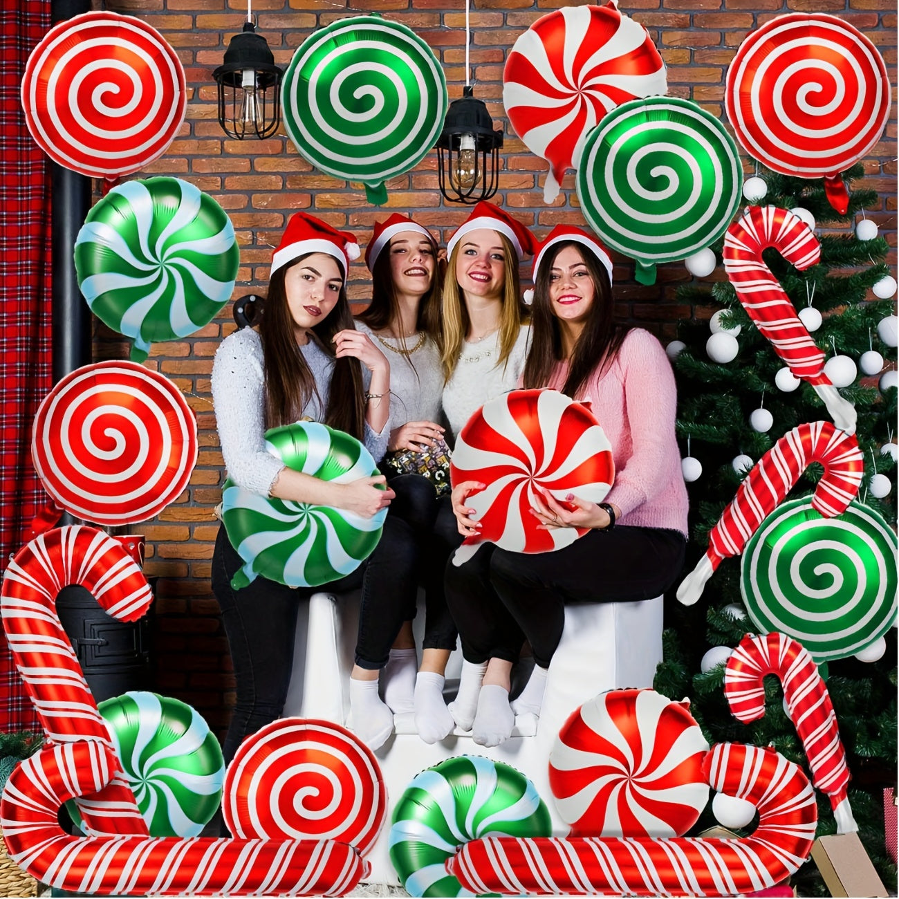 36pcs Christmas Candy Balloons Kit Red Green Mylar Sweet Candies Theme Balloons