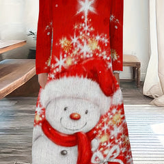 Christmas Snowman Print Long Sleeve Dress