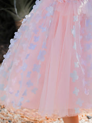 Girls Butterfly Decor Sleeveless Mesh Princess Dress