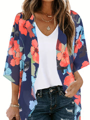Print Cover Up Shirt Loose Fit V Neck Long Sleeves Casual Blouse