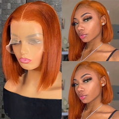 Orange Ginger Short Bob Straight Hair Wig 13x4 Lace Frontal 180 Density