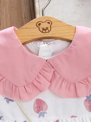 2pcs Girls Strawberry Sleeveless Doll Collar Summer Dress & Bag Set Clothes