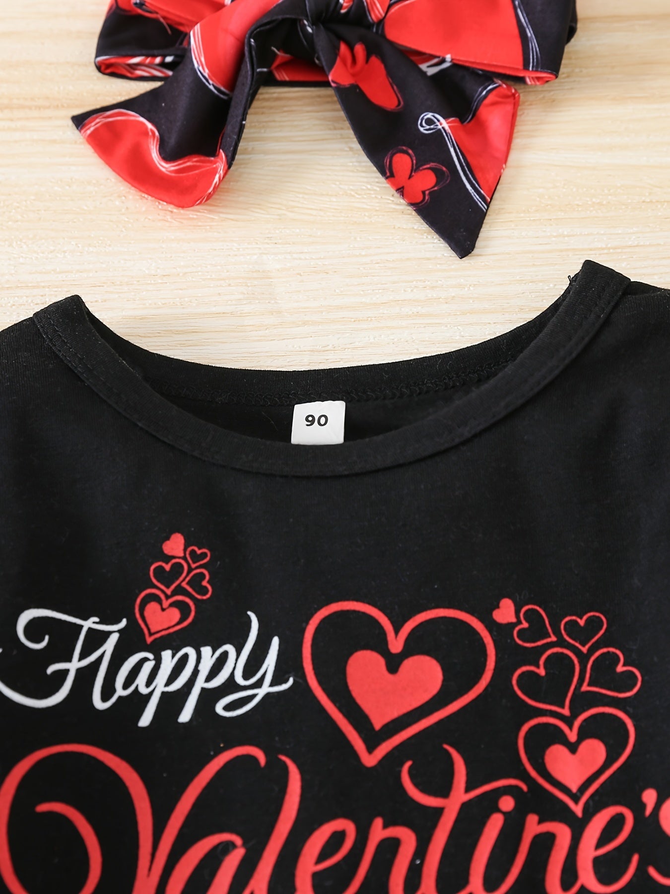 3pcs Girls Happy Long Sleeve T Shirt Top And Heart Print Pants Set