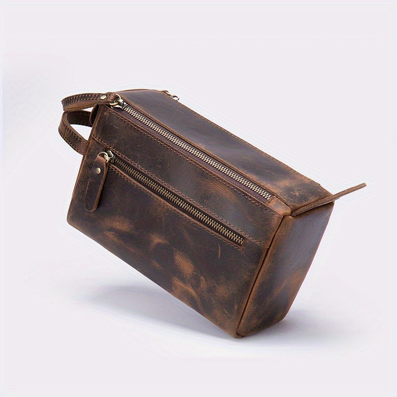 Leather Clutch Bag for Business Trip - Travel Toiletry Handbag