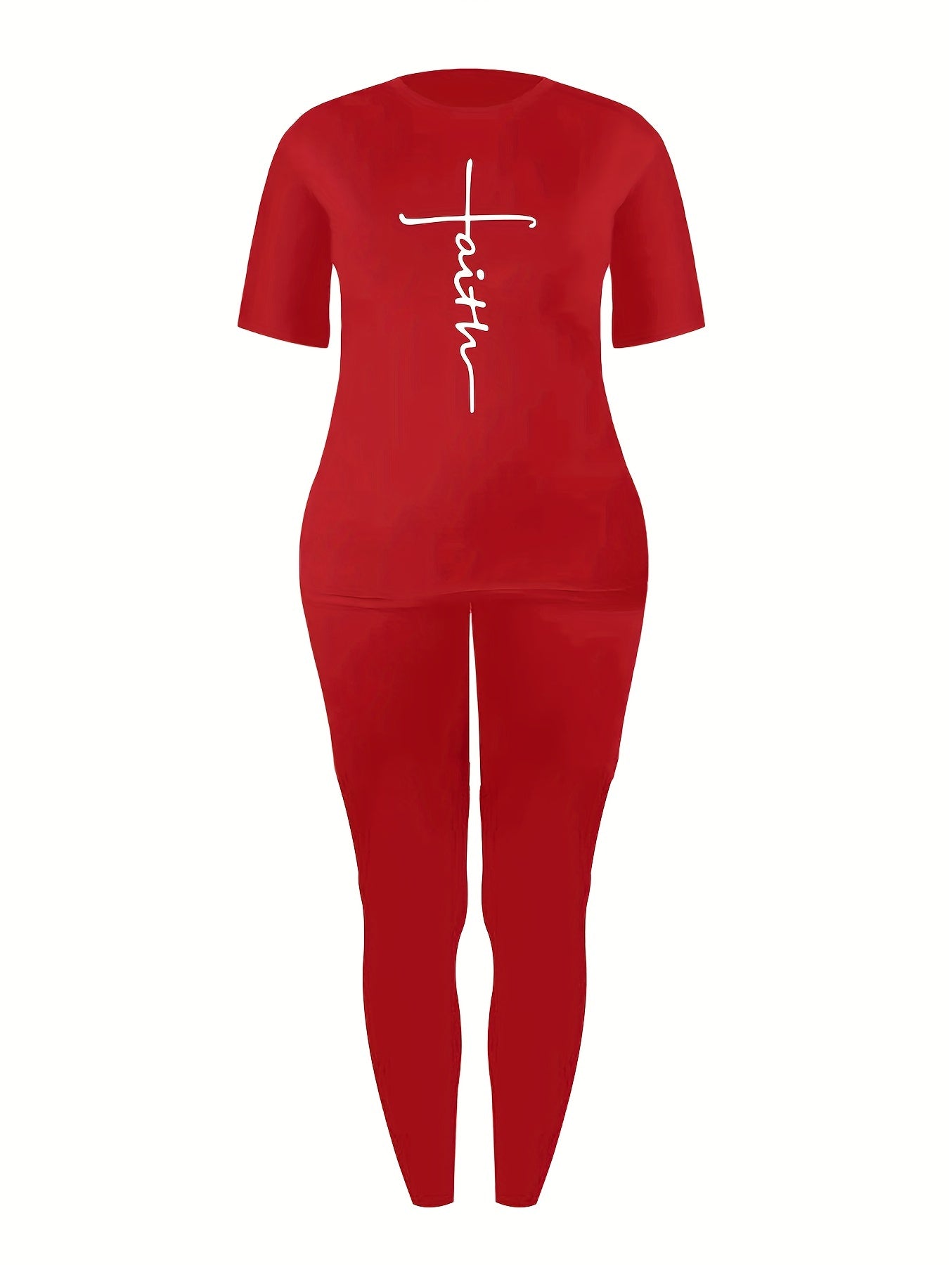 Faith Letter Print Tee & Slim Pants Workout Set