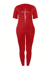 Faith Letter Print Tee & Slim Pants Workout Set