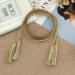 Boho Tassel Sash Belt Flower Hollow Knotted Belt Solid Waistband