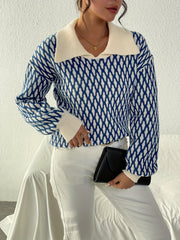 Allover Pattern Flat Collar Pullover Sweater Women's Clothing