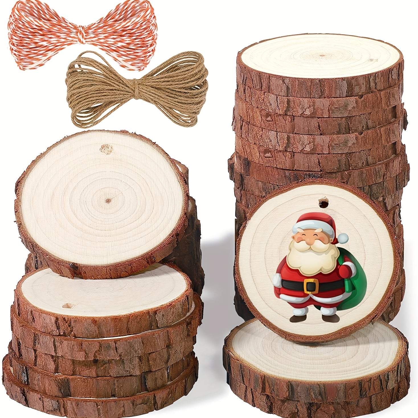 30 Pcs 6-11 cm Wood Slices Craft Kit w/ Hole for DIY Crafts