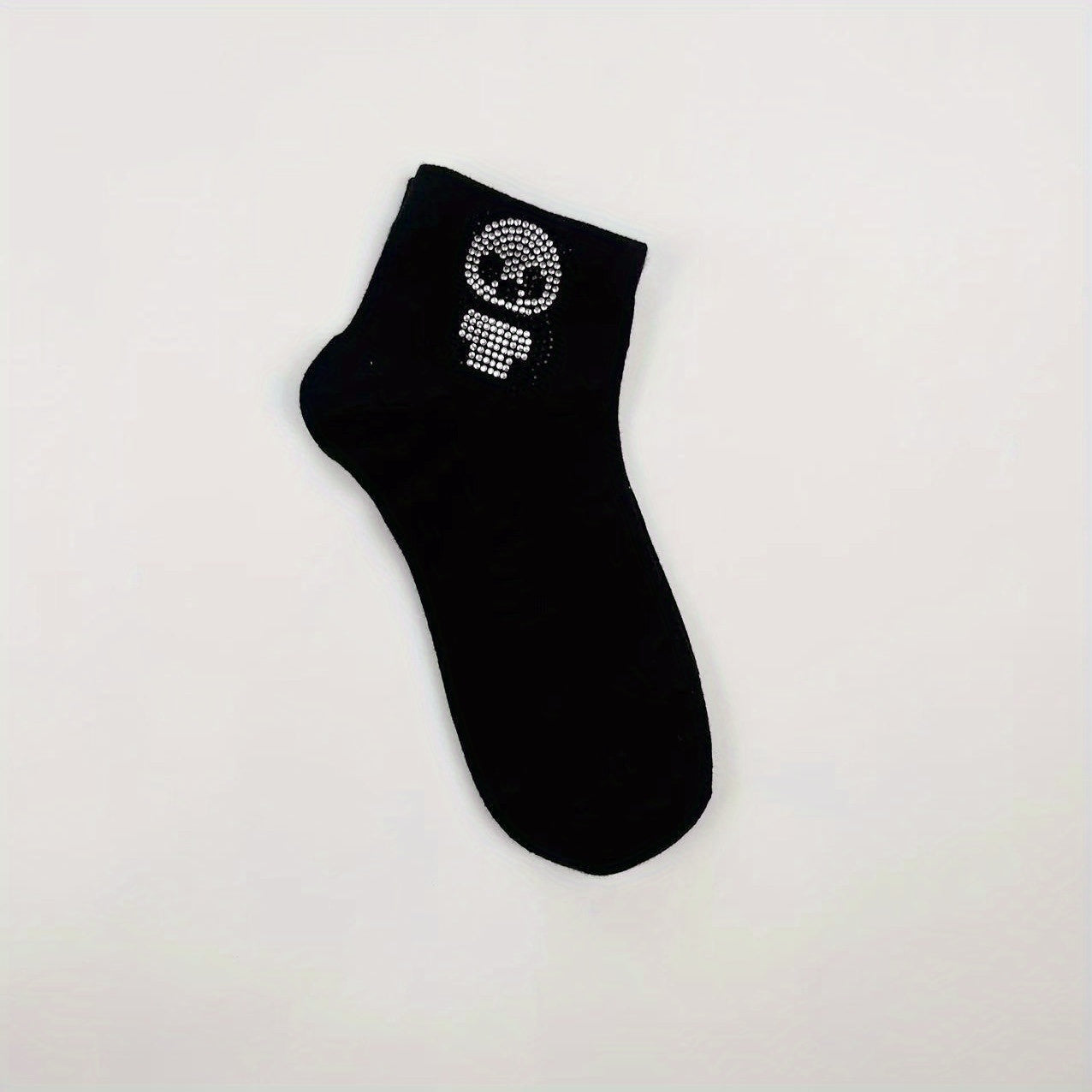 Panda Rhinestone Decor Socks Crew Short Women's Stockings