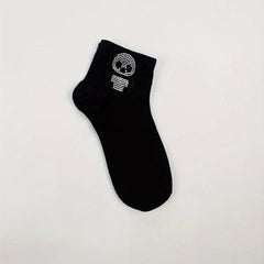 Panda Rhinestone Decor Socks Crew Short Women's Stockings