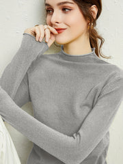 Solid Mock Neck Knitted Pullover Sweater for Women