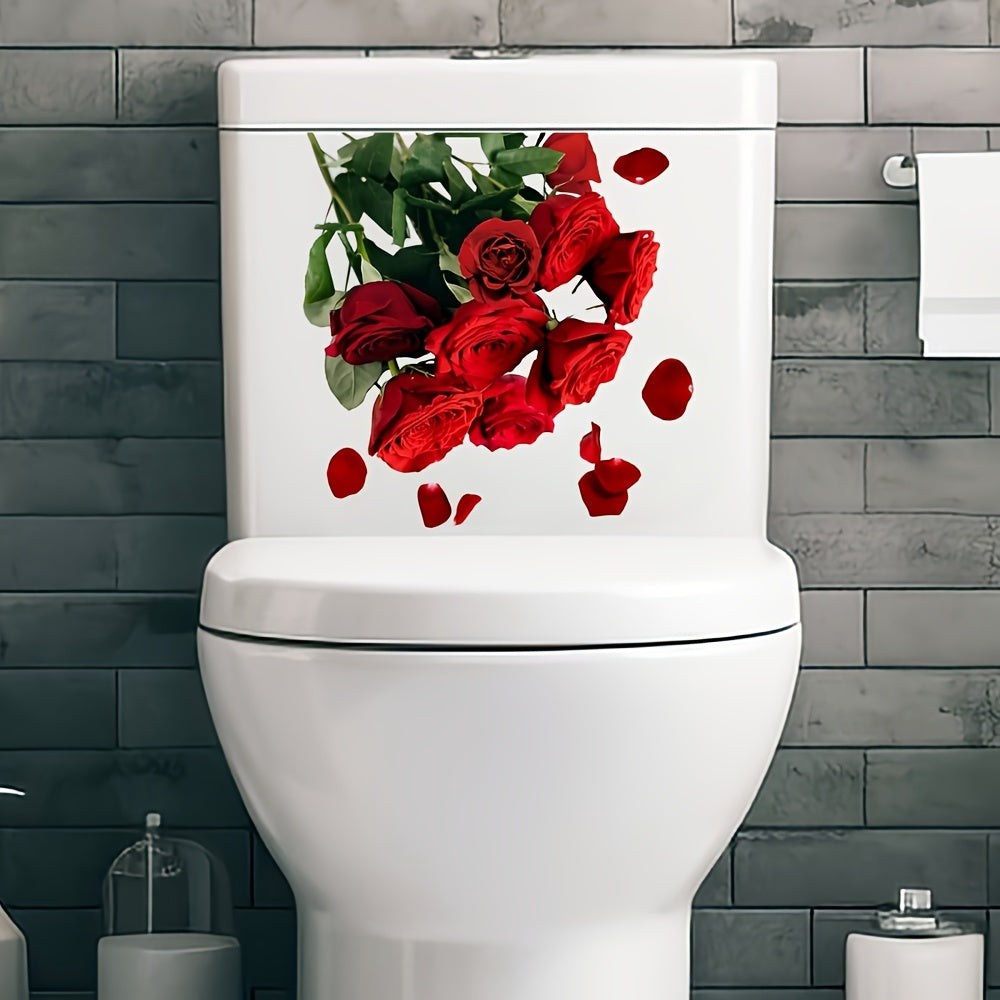 Red Rose Toilet Self Adhesive Bathroom Home Decor
