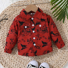 Baby Boys Animal Print Long Sleeve Shirt Preppy Style Tee Top